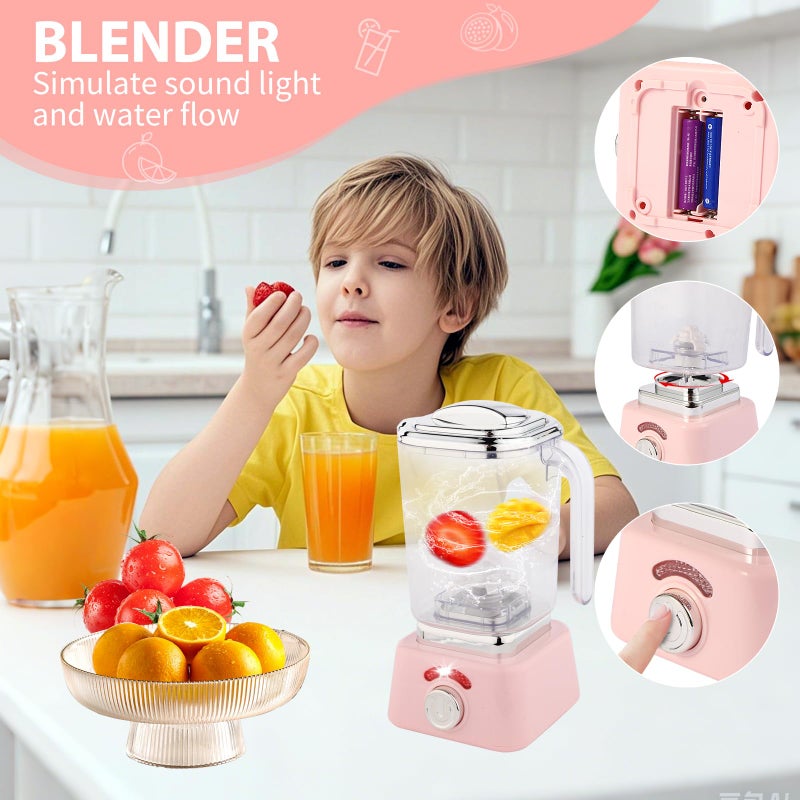 ACROFEK Play Kitchen Accessories, Pretend Play Kitchen Appliances Toy Set with Coffee Maker Machine, Toaster, Mixer, Blender with Realistic Lights & Sounds, Birthday Gifts for Girls Age 3-5 4-8 6-8 - Image 4