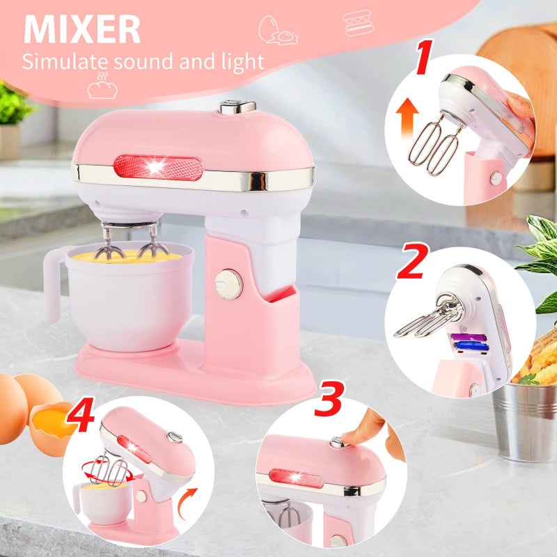 ACROFEK Play Kitchen Accessories, Pretend Play Kitchen Appliances Toy Set with Coffee Maker Machine, Toaster, Mixer, Blender with Realistic Lights & Sounds, Birthday Gifts for Girls Age 3-5 4-8 6-8 - Image 3