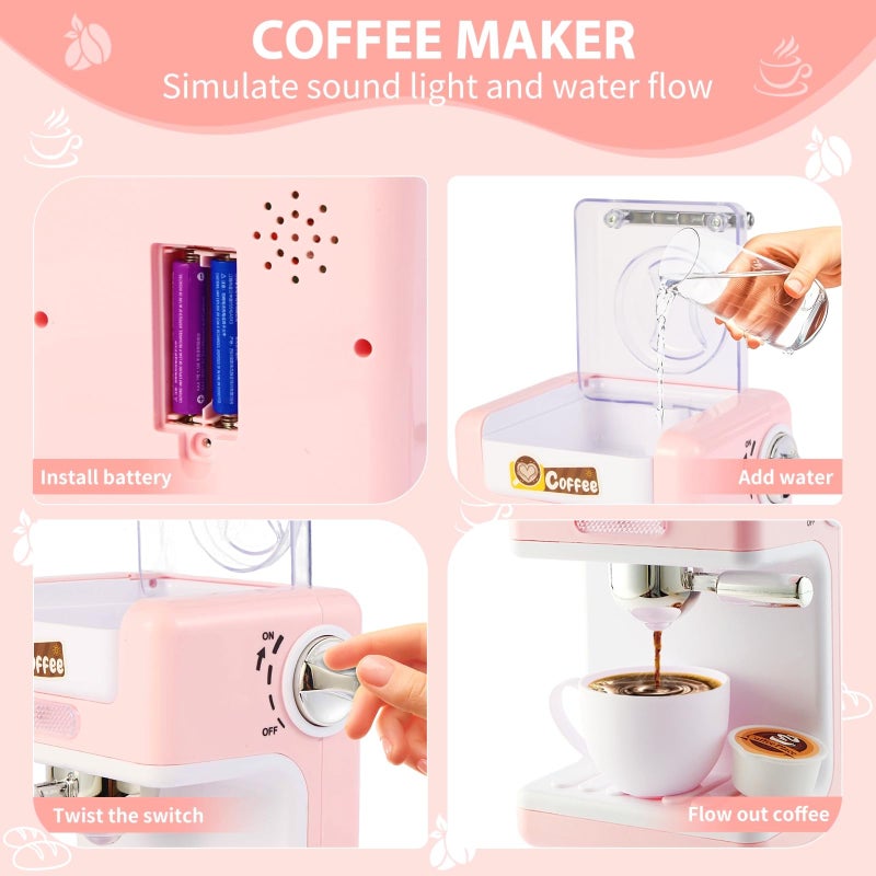 ACROFEK Play Kitchen Accessories, Pretend Play Kitchen Appliances Toy Set with Coffee Maker Machine, Toaster, Mixer, Blender with Realistic Lights & Sounds, Birthday Gifts for Girls Age 3-5 4-8 6-8 - Image 5