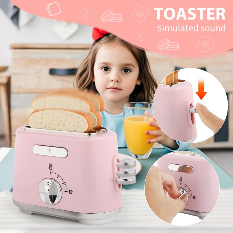 ACROFEK Play Kitchen Accessories, Pretend Play Kitchen Appliances Toy Set with Coffee Maker Machine, Toaster, Mixer, Blender with Realistic Lights & Sounds, Birthday Gifts for Girls Age 3-5 4-8 6-8 - Image 2