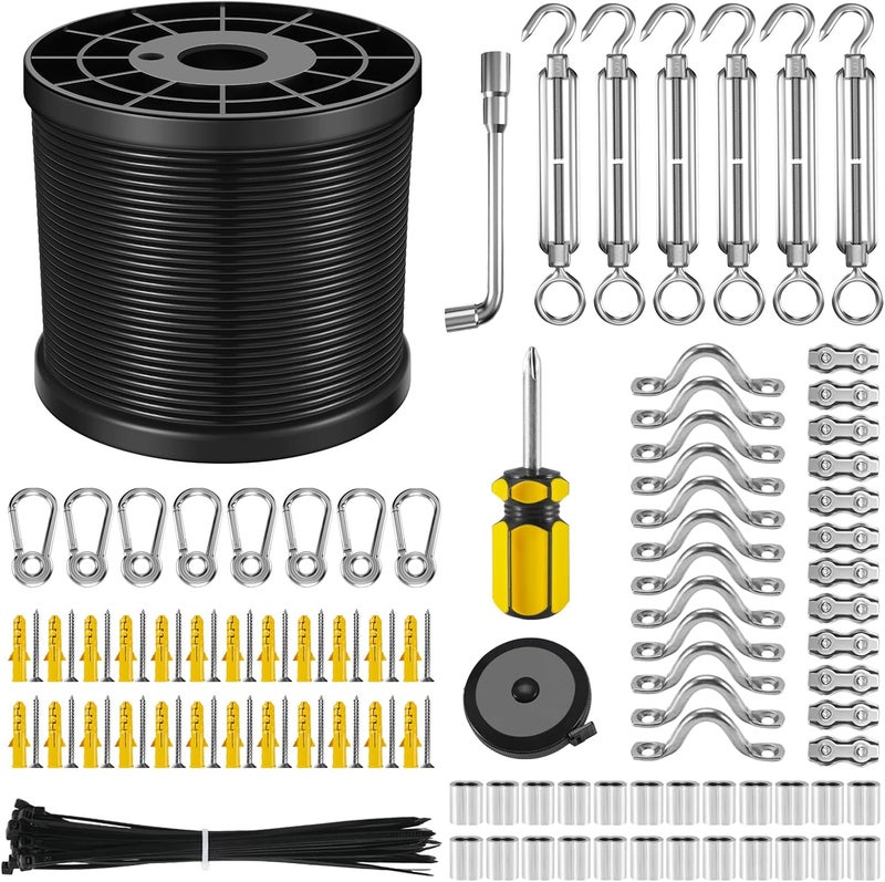 Nereus String Light Hanging Kit with 250 Ft Vinyl Coated 304 Stainless Steel Cable, String Light Suspension Kit, Guide Wire with Turnbuckles and Hooks for Patio, Backyard Lighting Accessories - Image 1