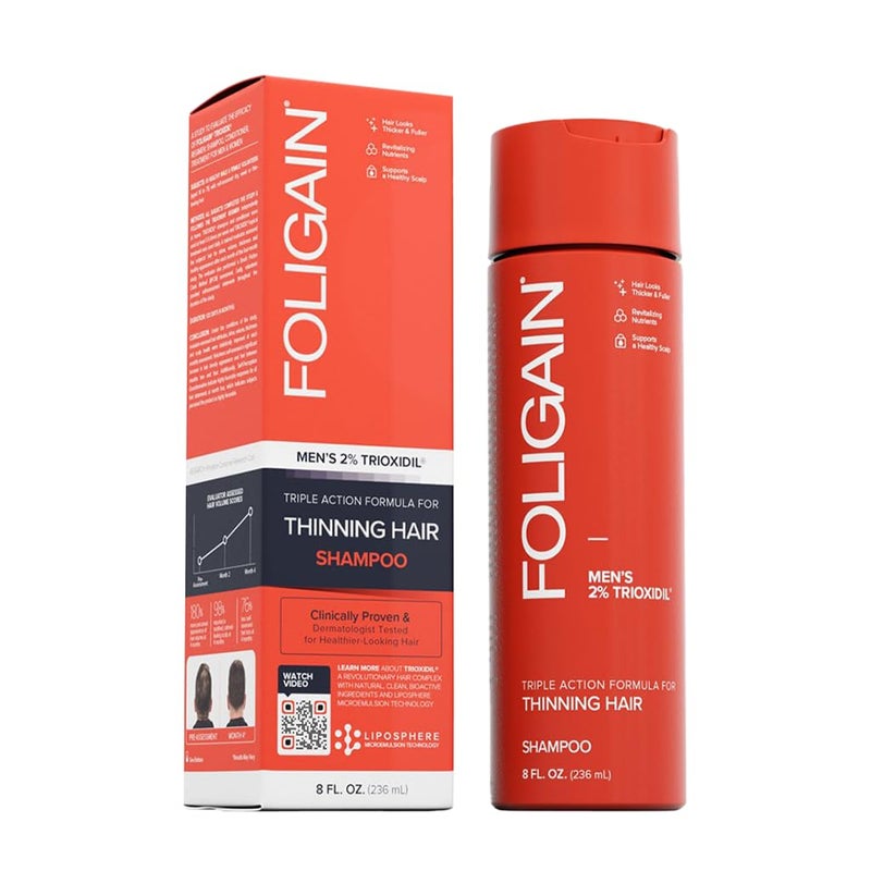 Foligain Triple Action Shampoo For Thinning Hair Mens Volumizing Shampoo with 2 Trioxidil 8 Fl Oz