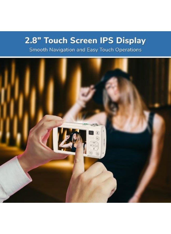 برو ميج كاميرا بروميج 5K رقمية صغيرة باللون الأسود بعدستين 64 ميجابكسل زوم بصري 5X شاشة لمس 2.8 بوصة كاميرا مضغوطة للتصوير السهل مع بطارية، شاحن، حقيبة، وكارت ذاكرة 64GB مجاني - Image 2