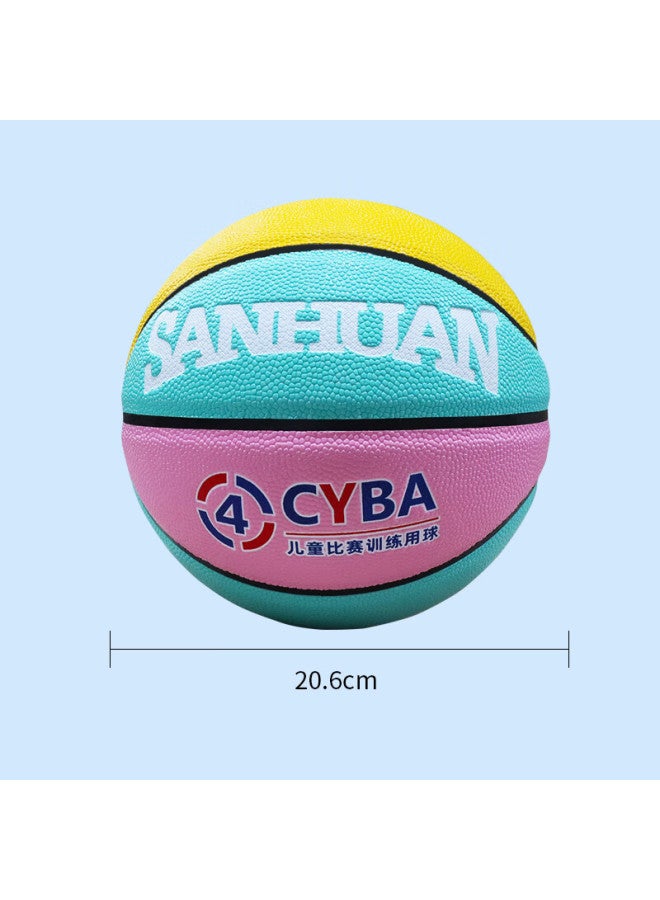 Three Rings Three-ring Basketball #4 Pu Ball Children's Training Macaron Color Pink Green Yellow Wear-resistant Indoor And Outdoor Primary School Kindergarten Basketball - Image 4