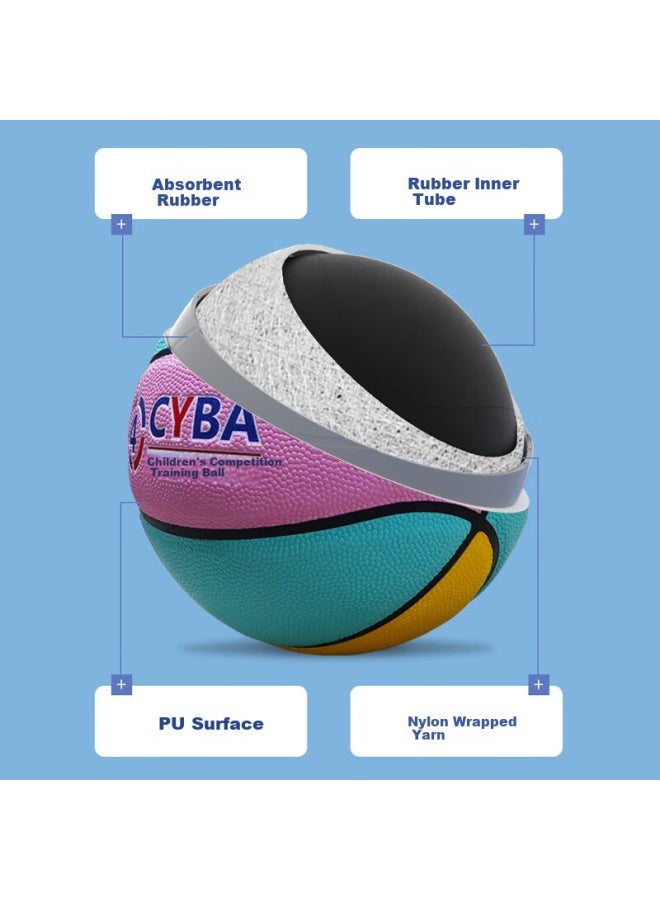 Three Rings Three-ring Basketball #4 Pu Ball Children's Training Macaron Color Pink Green Yellow Wear-resistant Indoor And Outdoor Primary School Kindergarten Basketball - Image 2
