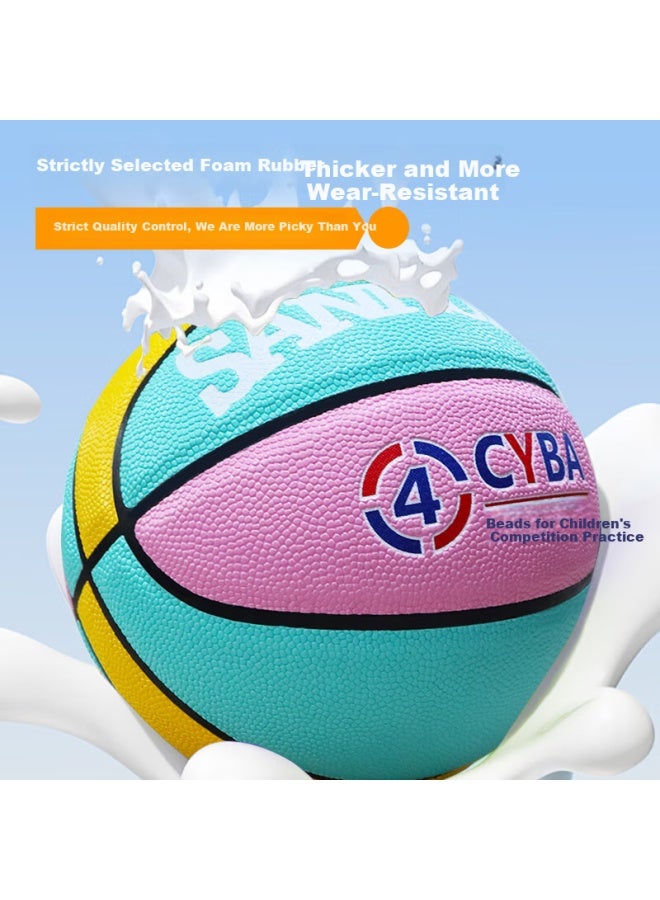 Three Rings Three-ring Basketball #4 Pu Ball Children's Training Macaron Color Pink Green Yellow Wear-resistant Indoor And Outdoor Primary School Kindergarten Basketball - Image 1