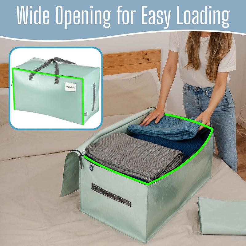 VENO 10 Pack Moving Bags, Moving Boxes, College Packing Supplies Storage Boxes with Lids Alternative, Heavy Duty Dorm Organizer Tote, Extra Large, Sturdy Handles, Zipper (Shiny Light Green, 10 Pack) - Image 2