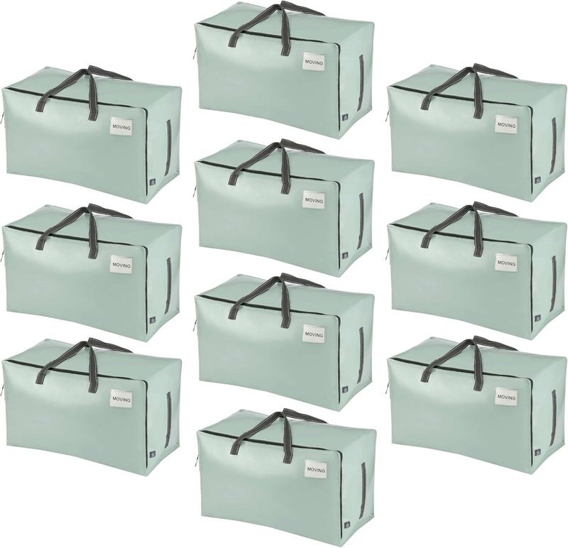 VENO 10 Pack Moving Bags, Moving Boxes, College Packing Supplies Storage Boxes with Lids Alternative, Heavy Duty Dorm Organizer Tote, Extra Large, Sturdy Handles, Zipper (Shiny Light Green, 10 Pack) - Image 1