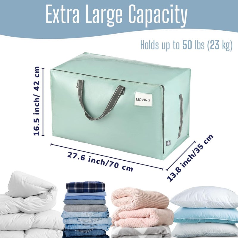 VENO 10 Pack Moving Bags, Moving Boxes, College Packing Supplies Storage Boxes with Lids Alternative, Heavy Duty Dorm Organizer Tote, Extra Large, Sturdy Handles, Zipper (Shiny Light Green, 10 Pack) - Image 4