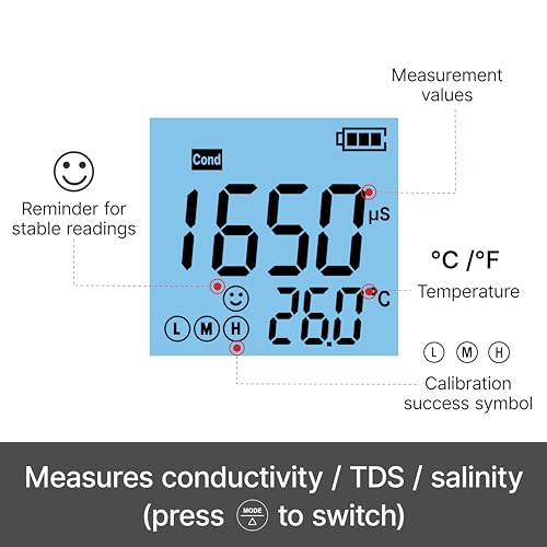 Apera Instruments, LLC-AI314 Premium Series EC60 Waterproof Conductivity Pocket Tester Kit, ±1% F.S Accuracy, Easy Switch of EC/TDS/Salinity, Replaceable Probe - Image 5