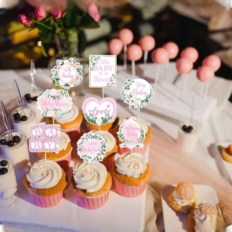 Rsstarxi 40 Pack Baby Shower Cupcake Toppers Hey Little Girl Welcome Theme Cupcake Picks for Baby Shower Girls Birthday Party Cake Decorations Supplies - Image 4