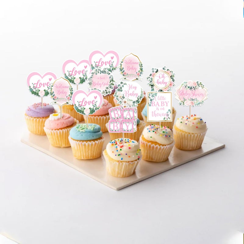 Rsstarxi 40 Pack Baby Shower Cupcake Toppers Hey Little Girl Welcome Theme Cupcake Picks for Baby Shower Girls Birthday Party Cake Decorations Supplies - Image 5