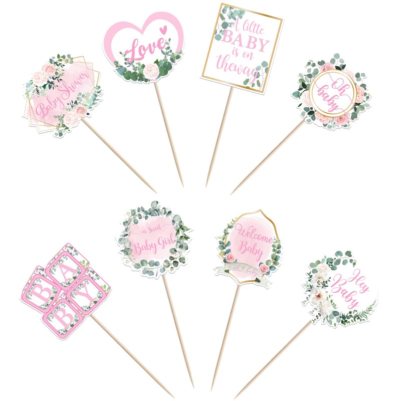 Rsstarxi 40 Pack Baby Shower Cupcake Toppers Hey Little Girl Welcome Theme Cupcake Picks for Baby Shower Girls Birthday Party Cake Decorations Supplies - Image 3