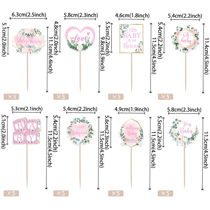 Rsstarxi 40 Pack Baby Shower Cupcake Toppers Hey Little Girl Welcome Theme Cupcake Picks for Baby Shower Girls Birthday Party Cake Decorations Supplies - Image 2