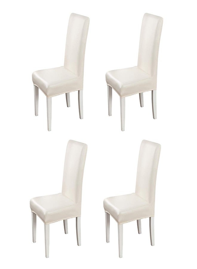 FLYPARTY Stretch Solid Pu Leather Waterproof Dining Chair Cover Slipcover Removable Washable Short Dining Chair Cover Protector Seat Solid Slipcovers for Hotel,Dining Room,Wedding (Beige, 4) - Image 1