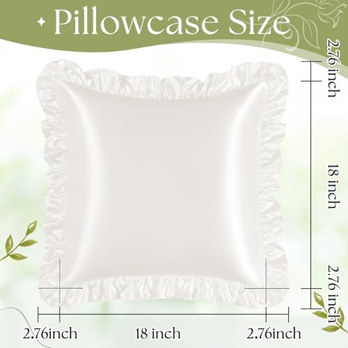 Eychei Ivory White Ruffle Pillow Shams Set of 2, 18 x 18 Inch Satin Ruffle Pillow Covers for Hair and Skin, Silky Pillowcase with Envelope Closure, Anti Wrinkle Ruffled Pillowcase for Sofa, Bed - Image 5