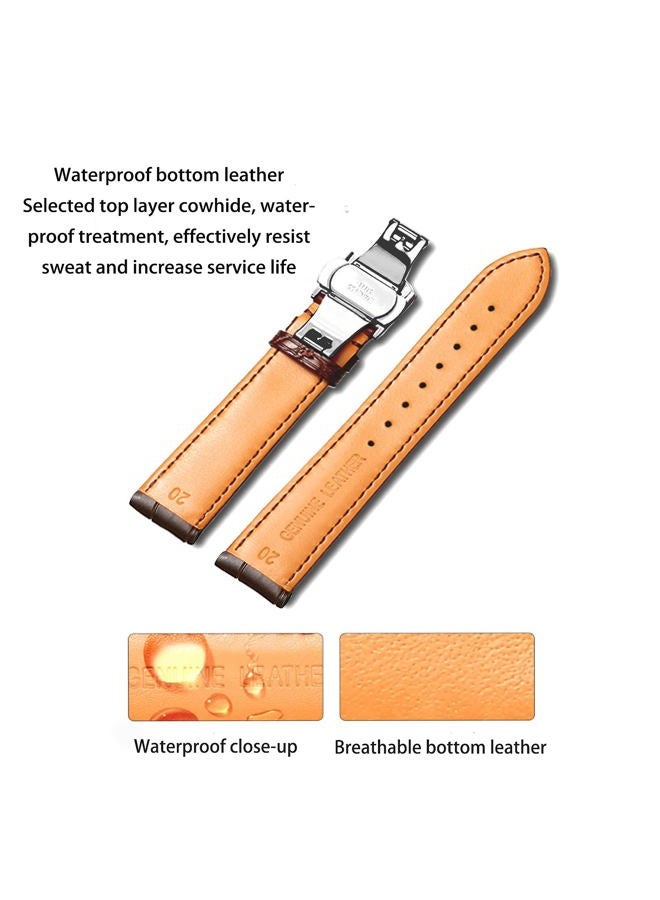 MORANO Genuine Leather Replacement Watch Band Deployment Buckle 18mm 19mm 20mm 21mm 22mm 23mm 24mm Calfskin Watch Strap for Men's and Women's (20mm, Cowhide Black White Line-Silver Buckle), 20mm, - Image 3
