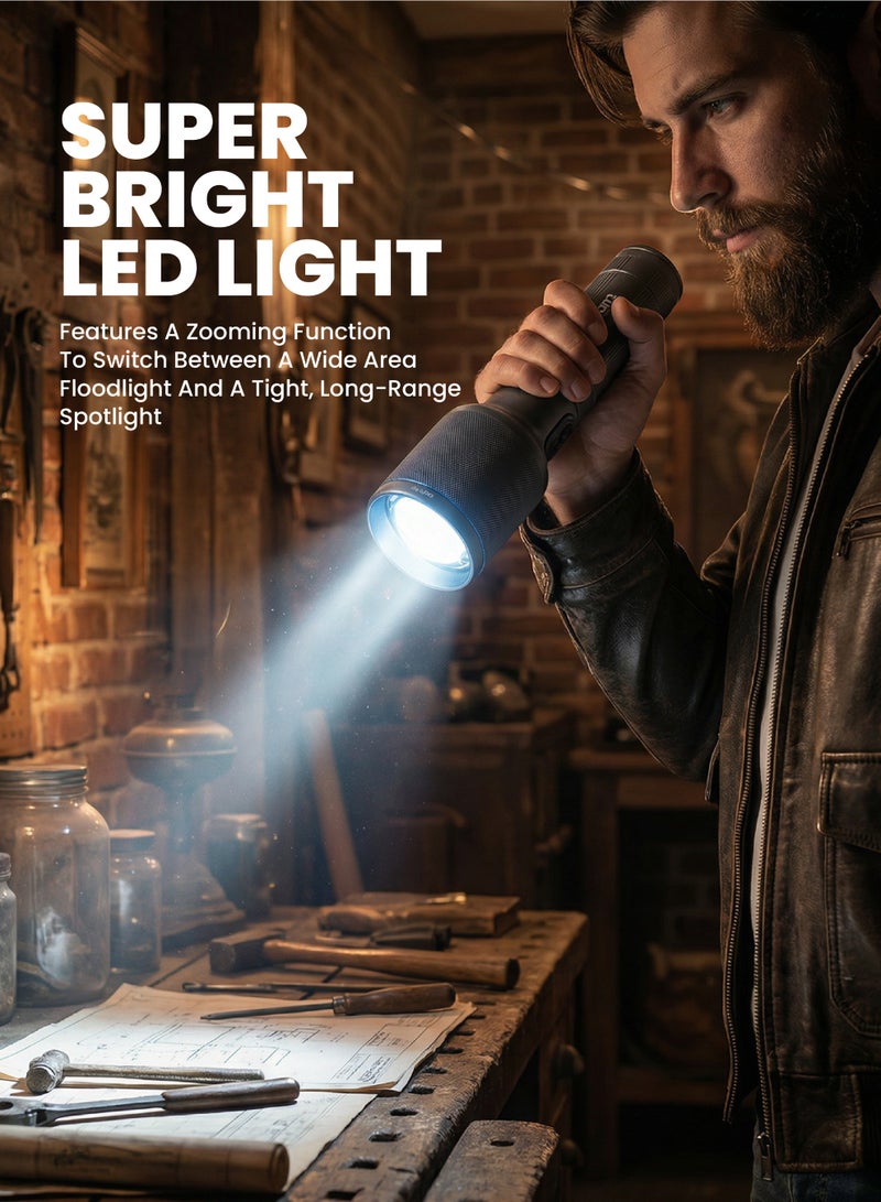 Team Waterproof LED Flashlight, 2000 Lumens, Zoomable, 30W High Power LED, 5000mAh Rechargeable Type‑C Torch, Aluminum Body, Long‑Range 1200m Outdoor Flashlight with Battery Indicator - Image 2