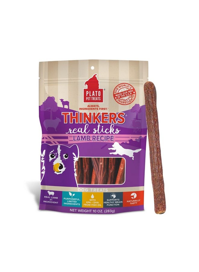بلاتو مكافآت الكلاب المجففة بالهواء من Plato Pet Treats، أعواد Lamb Thinkers، مكافآت طبيعية للكلاب، لحوم حقيقية، مجففة بالهواء، صنع في الولايات المتحدة الأمريكية، 10 أونصات  - Image 1