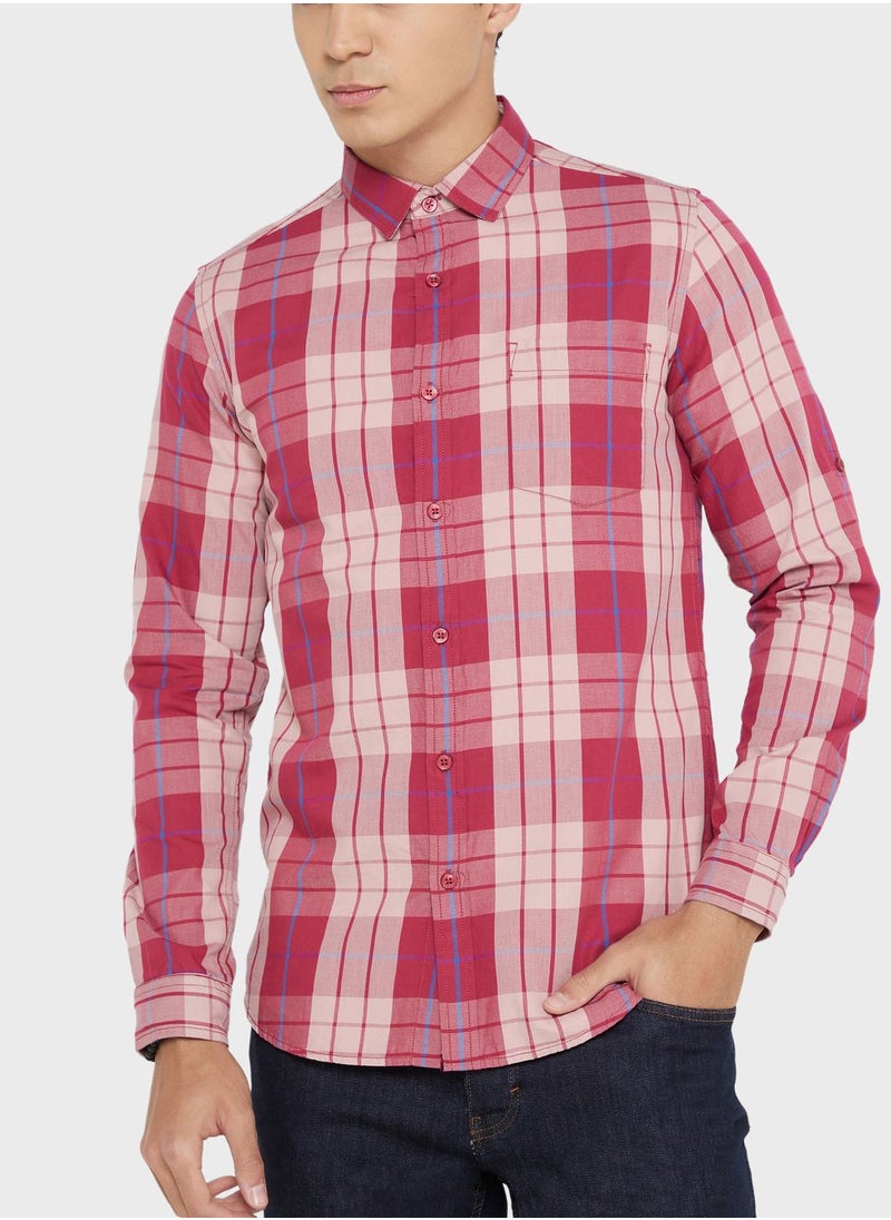 Seventy Five - Men Maroon Beige Slim Fit Checked Sustainable Casual Pure Cotton Shirt - Image 1