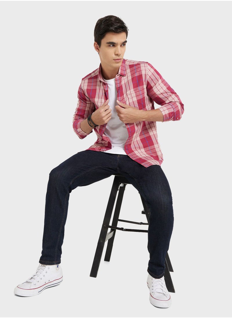 Seventy Five - Men Maroon Beige Slim Fit Checked Sustainable Casual Pure Cotton Shirt - Image 1