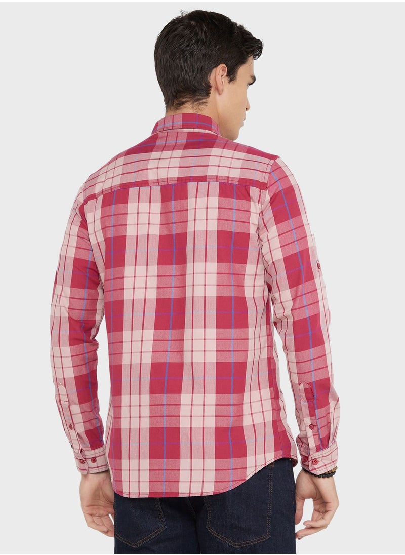 Seventy Five - Men Maroon Beige Slim Fit Checked Sustainable Casual Pure Cotton Shirt - Image 1