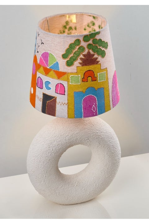 نجفه شوب اباجوره مودرن لون ابيض ( فايبر جلاس غير قابل للكسر ) وشابوه ريفي متعدد الالوان مرسوم يدويا مصنوع من اجود انواع الكتان 25*25*45