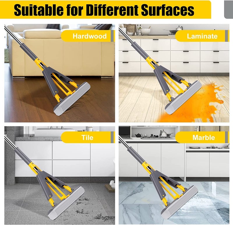 KRLZ Sponge Mop and Bucket Set Sponge Mop with Self Squeege Wringing Bucket Mop Bucket for Cleaning Laminate Tile Hardwood Floor - Image 3