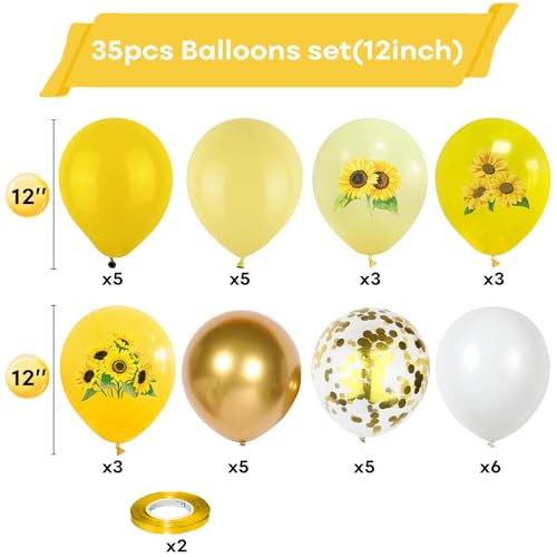 Togvu Sunflower Yellow Gold Balloons - 12 Inch Sunflower Bee Theme with Metallic Gold Confetti for Kids Birthday & Baby Shower Party Decorations - Image 2
