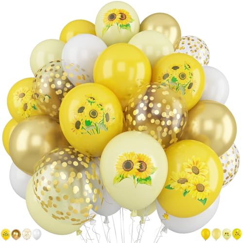 Togvu Sunflower Yellow Gold Balloons - 12 Inch Sunflower Bee Theme with Metallic Gold Confetti for Kids Birthday & Baby Shower Party Decorations - Image 1