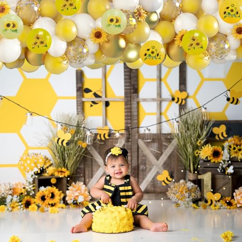 Togvu Sunflower Yellow Gold Balloons - 12 Inch Sunflower Bee Theme with Metallic Gold Confetti for Kids Birthday & Baby Shower Party Decorations - Image 4