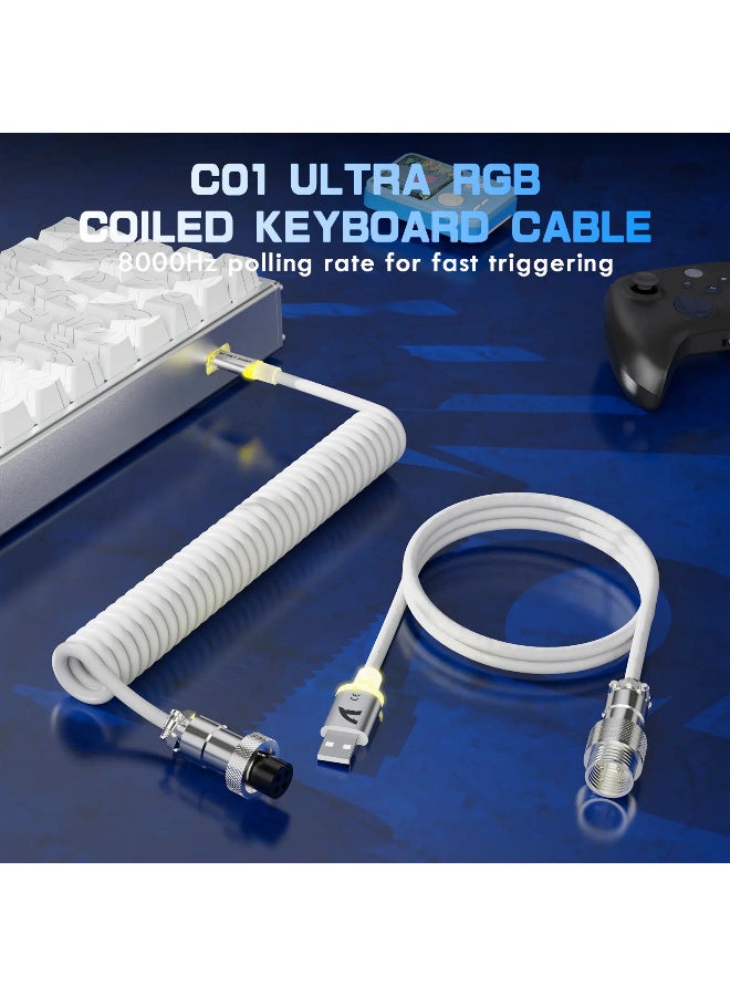 هجوم القرش ATTACK SHARK X68MAX HE Rapid Trigger CNC Aluminum Keyboard Magnetic Switch with C01Ultra RGB Coiled Cable 60% Wired 8KHz CNC Aluminum Magnetic Keyboard With 0.005mm RT Accuracy, Support RT/Snap Tap/DKS/MT/TGL  - White Contour - Image 2
