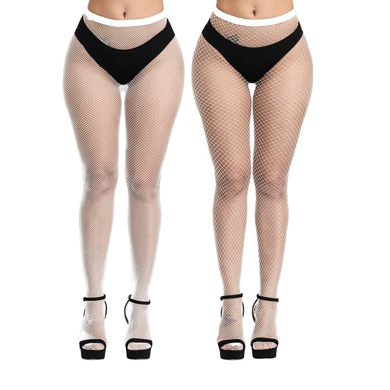 EVERSWE High Waist Fishnet Tights, Thigh High Suspender Stockings (WHIT-LM, SM) - Image 5