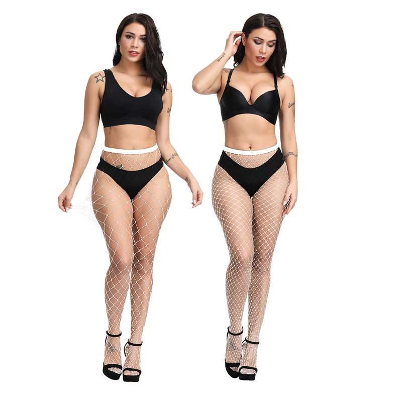 EVERSWE High Waist Fishnet Tights, Thigh High Suspender Stockings (WHIT-LM, SM) - Image 4