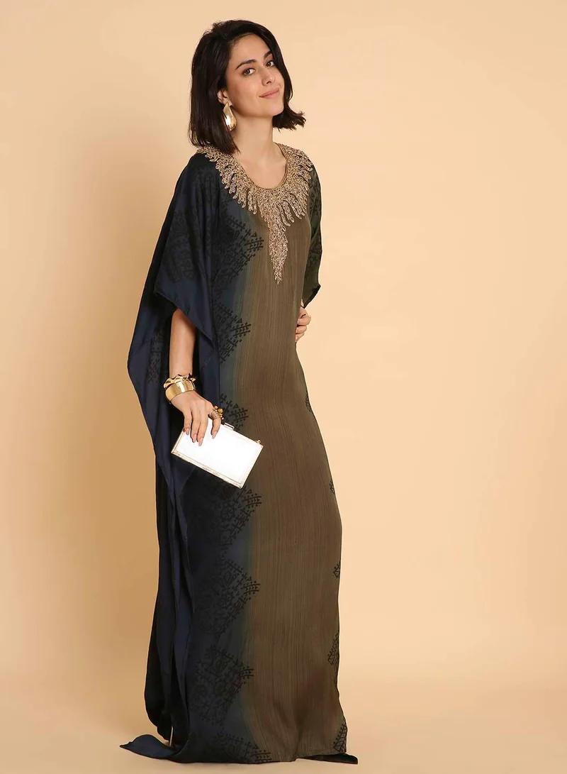 HANA & SARA Regal Ombre Kaftan Jalabiya Dress - Embellished Arabic Elegance
