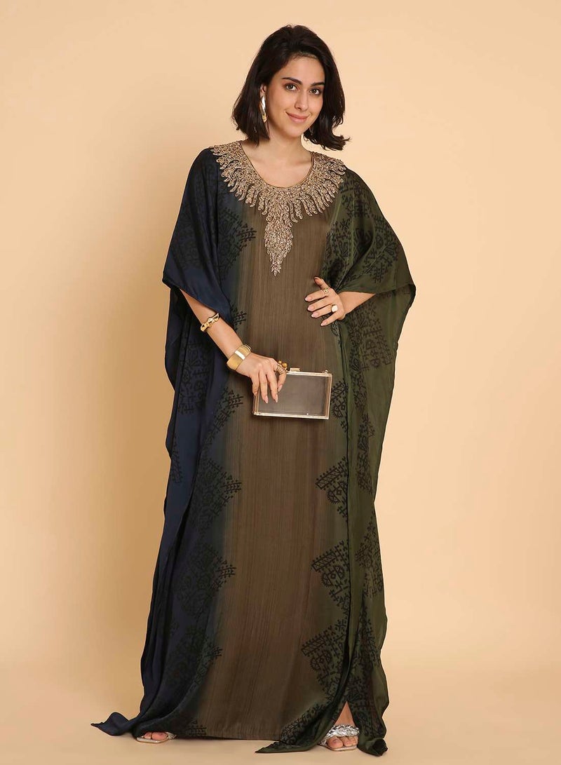 هانا آند سارا فستان جلابية قفطان أومبري ملكي - أناقة عربية مزخرفة - Image 1