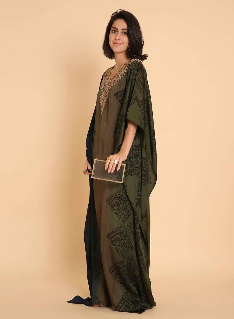 هانا آند سارا فستان جلابية قفطان أومبري ملكي - أناقة عربية مزخرفة - Image 4