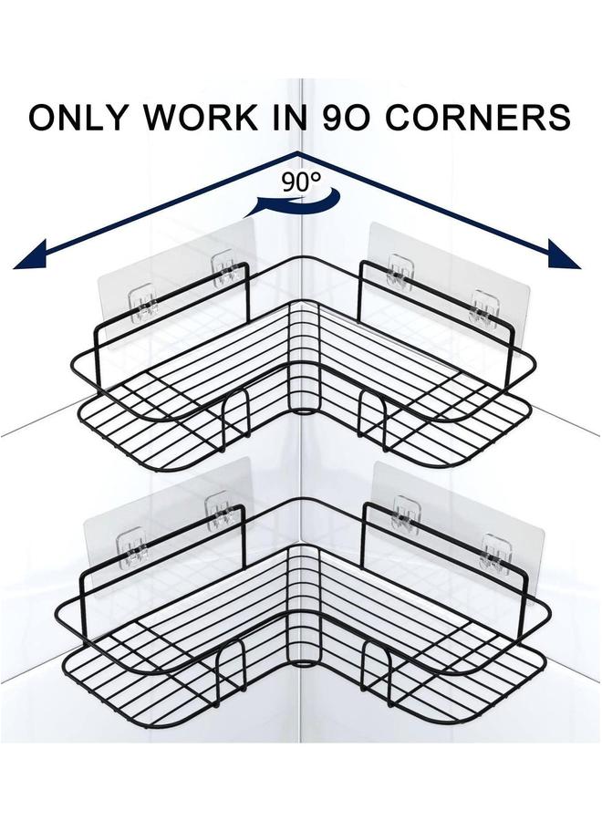 HOMESTAR 2PCS Corner Shower Shelves Self Adhesive No Drilling Wall Mounted Storage Shelf Organizer for your Bathroom Kitchen and Toilet Iron Art Black - Image 3