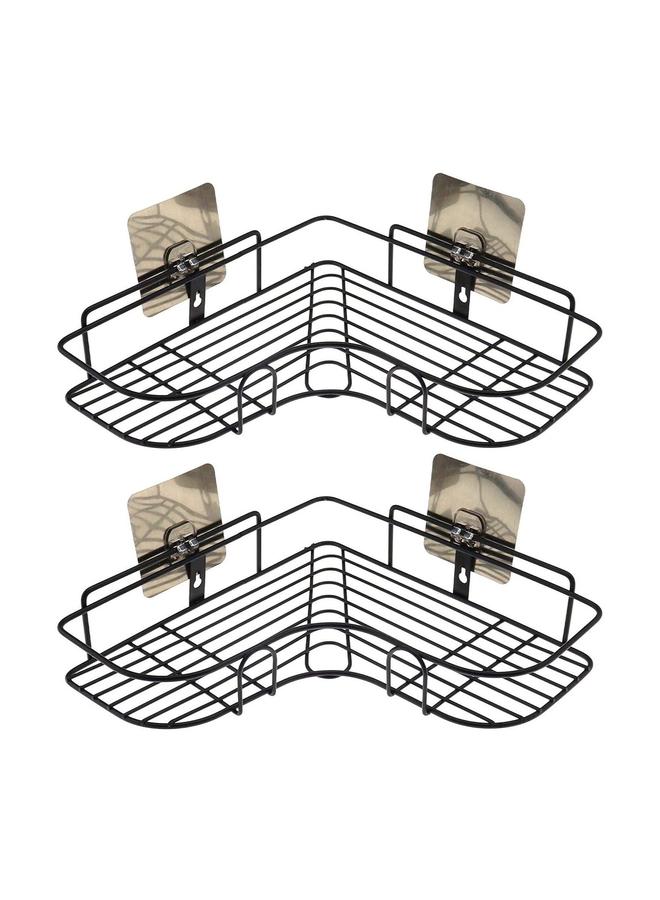 HOMESTAR 2PCS Corner Shower Shelves Self Adhesive No Drilling Wall Mounted Storage Shelf Organizer for your Bathroom Kitchen and Toilet Iron Art Black - Image 1