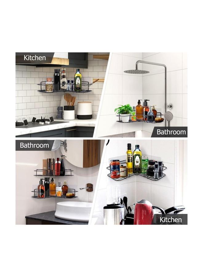 HOMESTAR 2PCS Corner Shower Shelves Self Adhesive No Drilling Wall Mounted Storage Shelf Organizer for your Bathroom Kitchen and Toilet Iron Art Black - Image 2