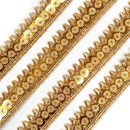 EmbroideryMaterial Zari with Shiny Sequence Sitara Gota Patti Lace for Saree Border, Blouse, Dupatta Border, Lehenga, Kurti etc (18 Meters, Gold, 15mm Wide) - Image 1