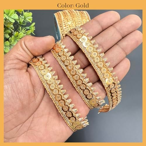 EmbroideryMaterial Zari with Shiny Sequence Sitara Gota Patti Lace for Saree Border, Blouse, Dupatta Border, Lehenga, Kurti etc (18 Meters, Gold, 15mm Wide) - Image 4
