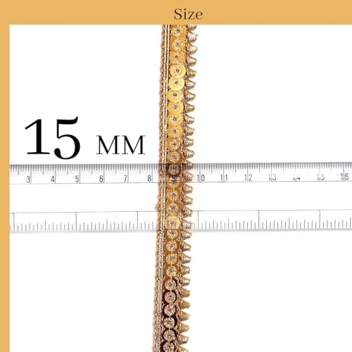 EmbroideryMaterial Zari with Shiny Sequence Sitara Gota Patti Lace for Saree Border, Blouse, Dupatta Border, Lehenga, Kurti etc (18 Meters, Gold, 15mm Wide) - Image 2