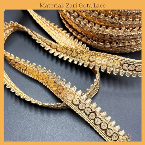 EmbroideryMaterial Zari with Shiny Sequence Sitara Gota Patti Lace for Saree Border, Blouse, Dupatta Border, Lehenga, Kurti etc (18 Meters, Gold, 15mm Wide) - Image 3