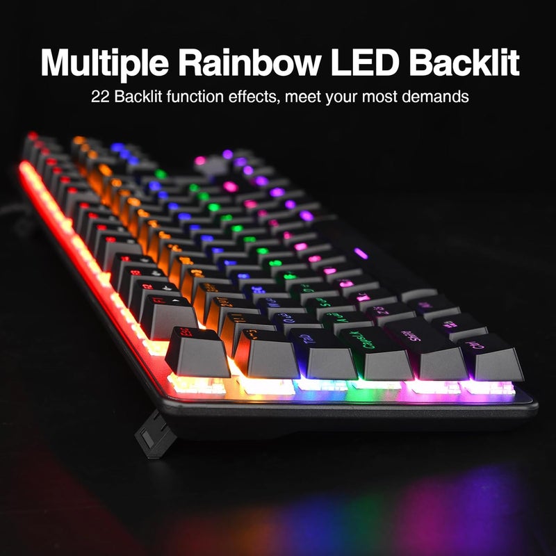 Rii Mechanical Gaming keyboard, RK908 80% Arabic & English Mechanical Keyboard(9 Backlight Modes) Blue Switches with 7 Color 88 Keys for PC Windows Mac keyboard-Arabic layout - Image 2