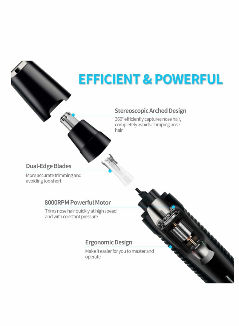 KASTWAVE Nose Hair Trimmer and Ear Hair Trimmer, Professional Painless Eyebrow & Facial Hair Trimmer for Men Women, Battery-Operated Trimmer, Dual Edge Blades for Easy Cleansing (Black) - Image 3
