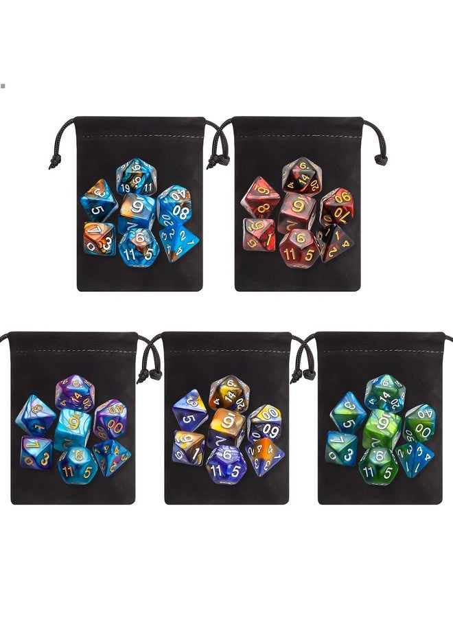 CiaraQ CiaraQ Polyhedral Dice Set (35 Pieces) with Black Pouches, 5 Complete Double-Colors Dice Sets of D4 D6 D8 D10 D% D12 D20 Compatible with Dungeons and Dragons DND RPG MTG Table Games  - Image 2
