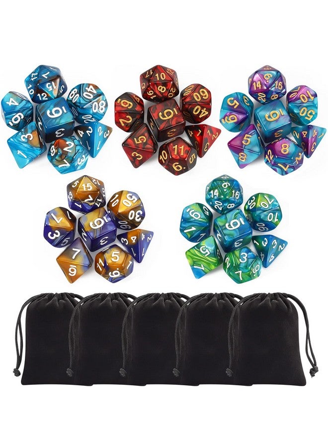 CiaraQ CiaraQ Polyhedral Dice Set (35 Pieces) with Black Pouches, 5 Complete Double-Colors Dice Sets of D4 D6 D8 D10 D% D12 D20 Compatible with Dungeons and Dragons DND RPG MTG Table Games  - Image 1