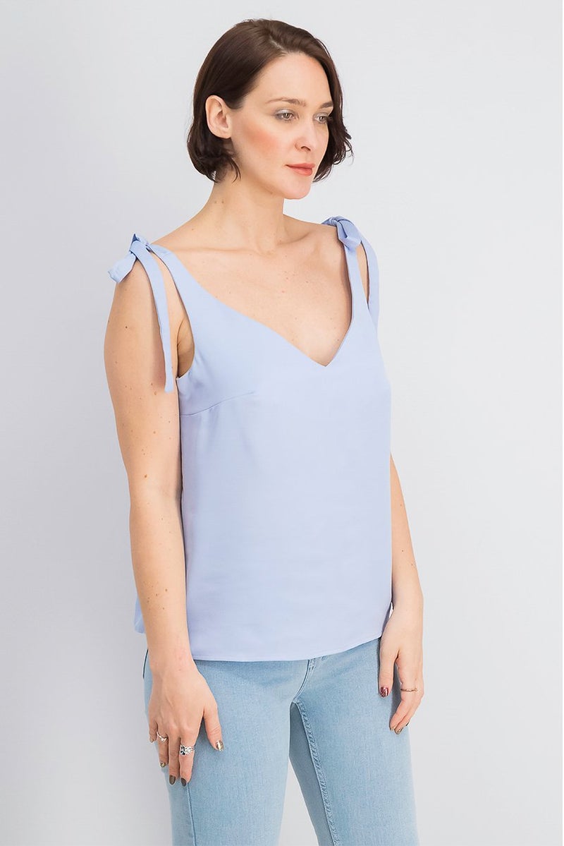 Mohito Women Plain V-neckline Sleeveless Top, Blue - Image 3