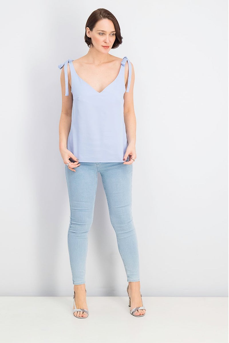 Mohito Women Plain V-neckline Sleeveless Top, Blue - Image 4